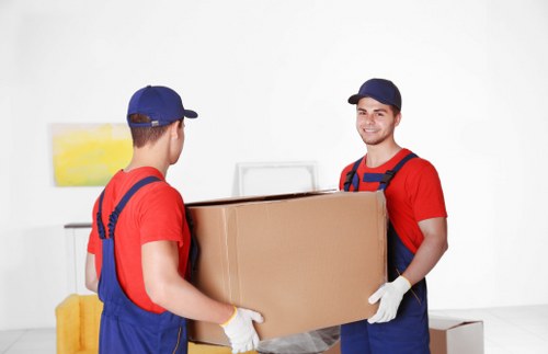 Office relocation planning in Elephant and Castle with moving crates and furniture
