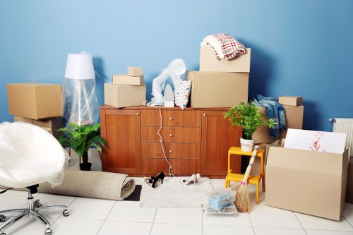 Assorted packing materials and cartons for a local move in Elephant and Castle