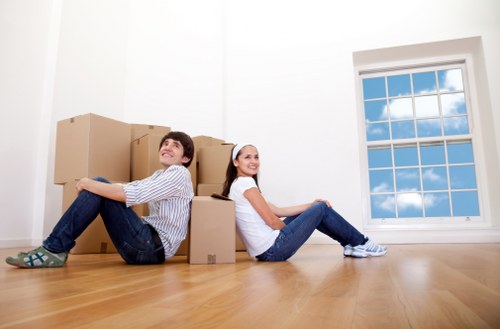 Packed boxes prepared for a flat move in Elephant and Castle