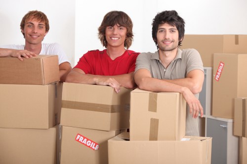 Labelled boxes and office items ready for a structured commercial move